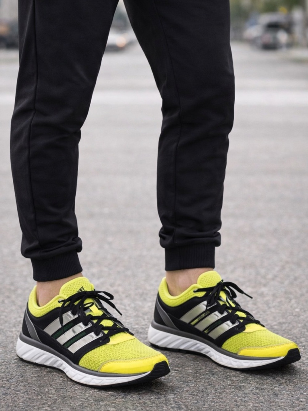 Adidas Neon Running Shoes Black Lime Size 9.5 Men
